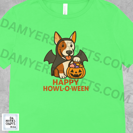 Bull Terrier Dressed As Bat "Happy Howl-O-Ween" Halloween T-Shirt!