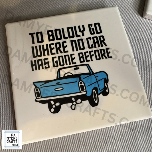 Amphicar "To Boldy Go Where No Car Has Gone Before" Coaster (Multiple Colors!)