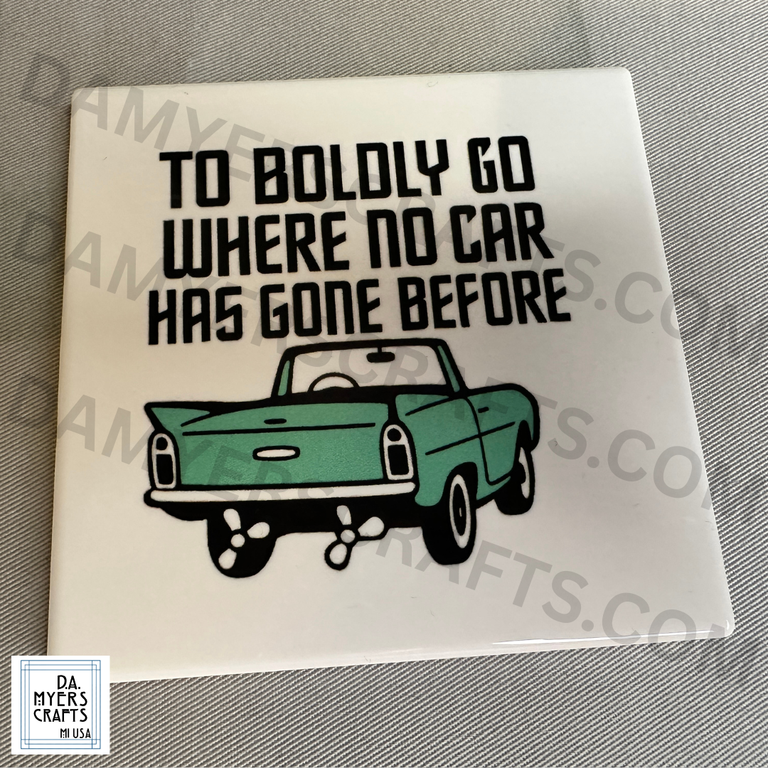 Amphicar "To Boldy Go Where No Car Has Gone Before" Coaster (Multiple Colors!)