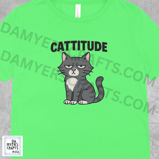 "Cattitude" Gray & White Cat T-Shirt!