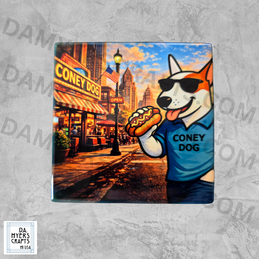 Bull Terrier Detroit Coney Dog Coaster