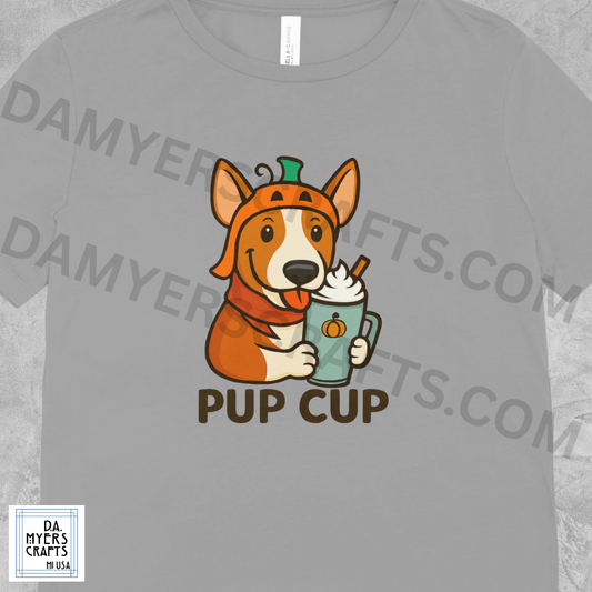 Bull Terrier With Pumpkin Spice Latte "Pup Cup" Fall T-Shirt! (Brindle)