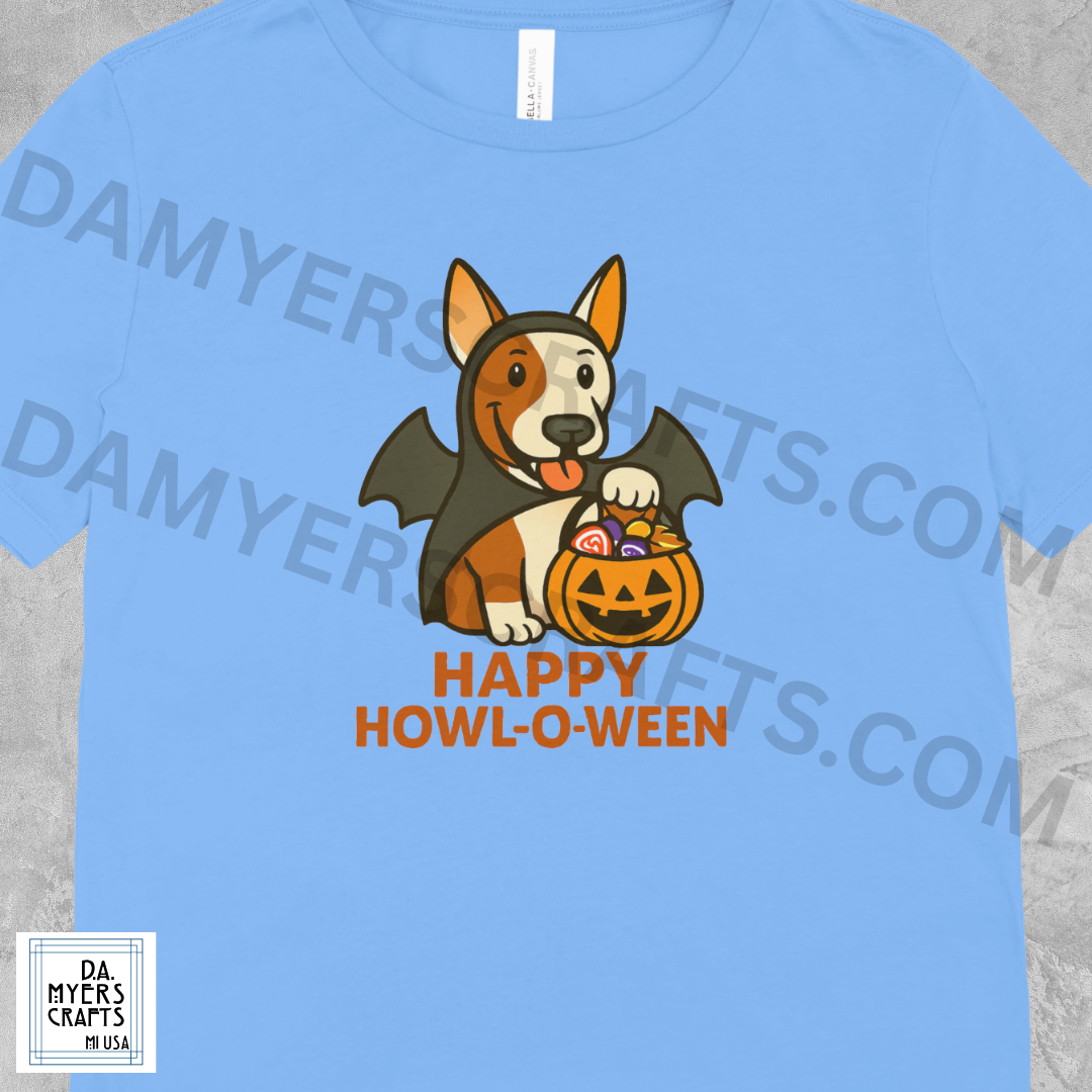 Bull Terrier Dressed As Bat "Happy Howl-O-Ween" Halloween T-Shirt!