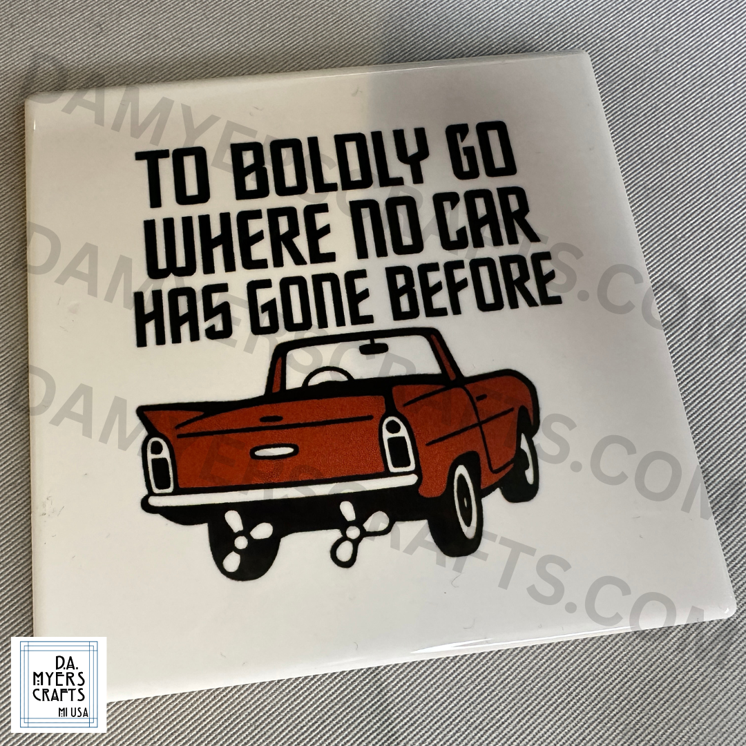 Amphicar "To Boldy Go Where No Car Has Gone Before" Coaster (Multiple Colors!)