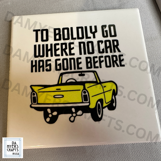 Amphicar "To Boldy Go Where No Car Has Gone Before" Coaster (Multiple Colors!)