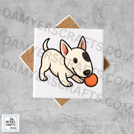 Bull Terrier With Ball Coaster