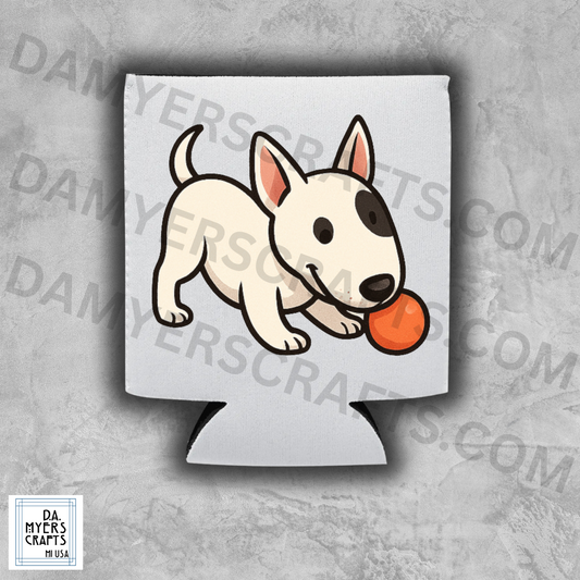 Bull Terrier Playing With Ball Koozie/Can Cooler