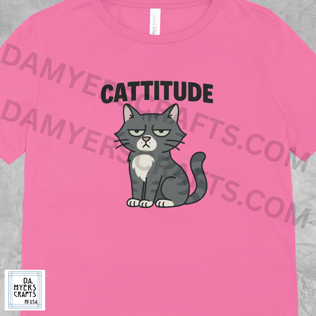 "Cattitude" Gray & White Cat T-Shirt!