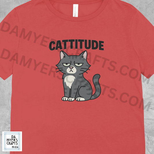"Cattitude" Gray & White Cat T-Shirt!
