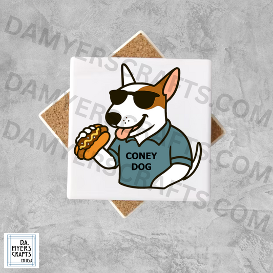 Bull Terrier Detroit Coney Dog Coaster