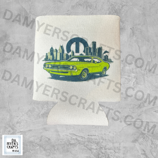 Vintage Mopar Challenger with Detroit Skyline Koozie/Can Cooler