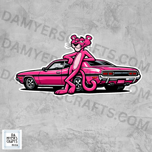 Pink Panther Vintage Car Sticker