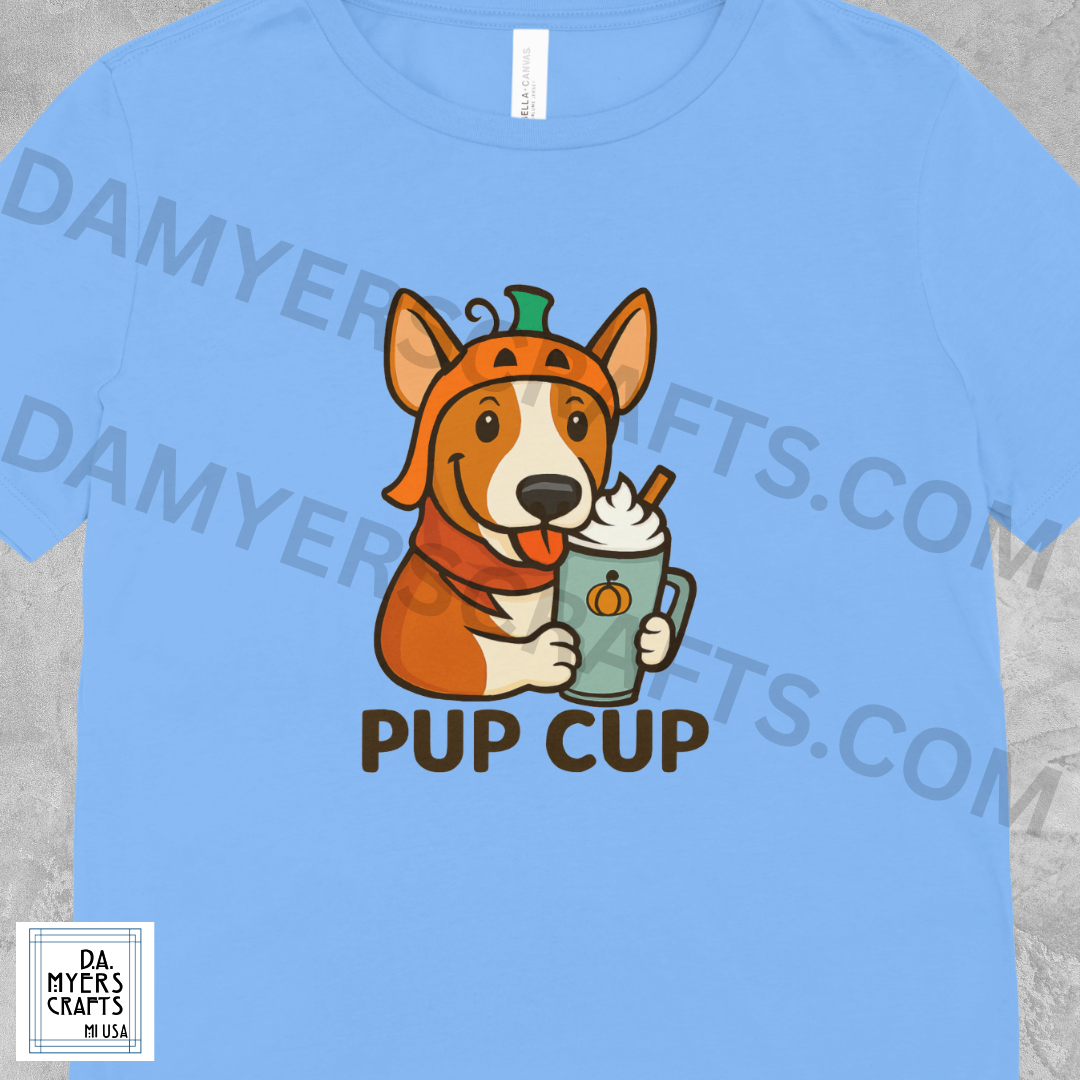 Bull Terrier With Pumpkin Spice Latte "Pup Cup" Fall T-Shirt! (Brindle)
