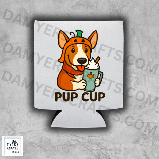 Bull Terrier With Pumpkin Spice Latte "Pup Cup" Fall Koozie/Can Cooler (Brindle)