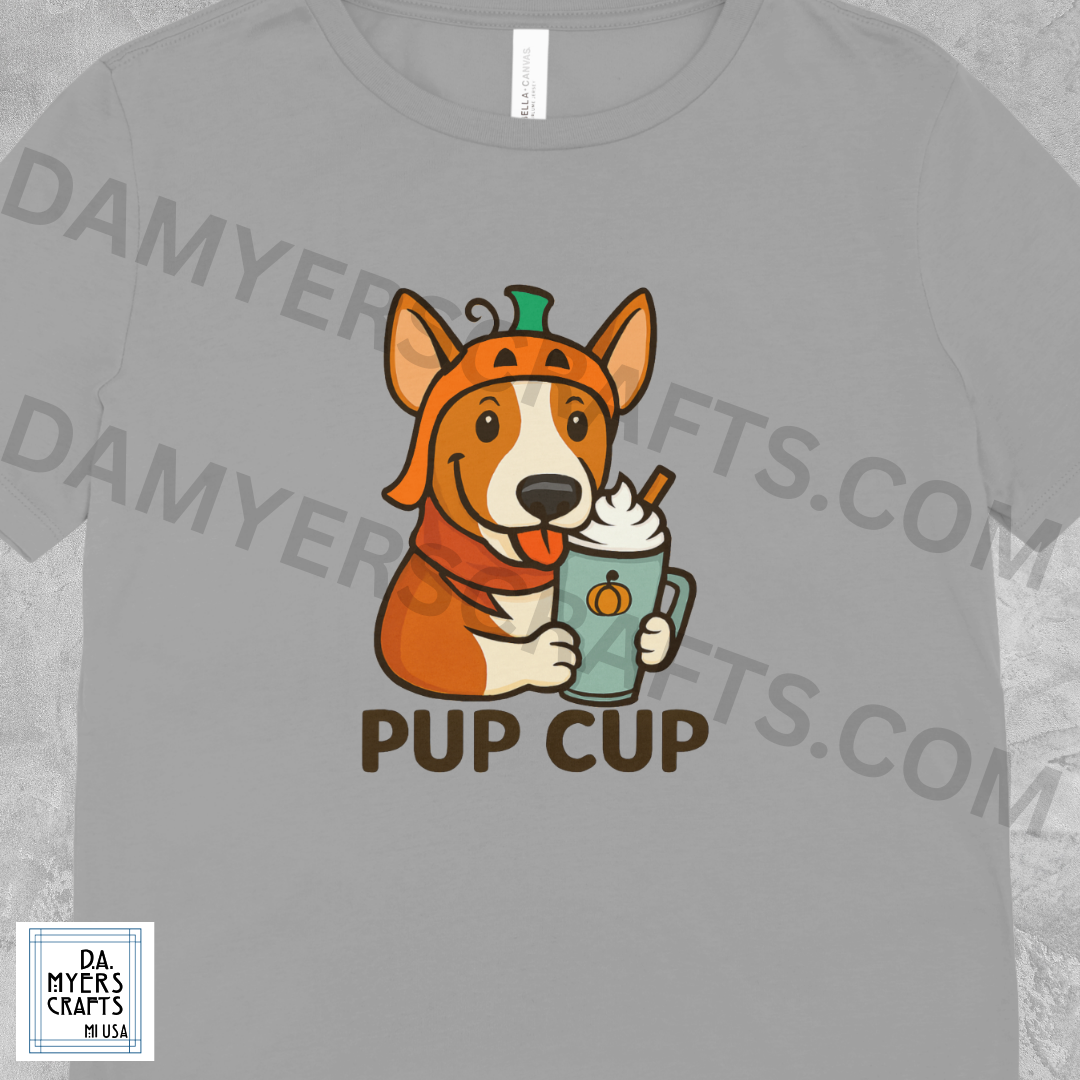 Bull Terrier With Pumpkin Spice Latte "Pup Cup" Fall T-Shirt! (Brindle)