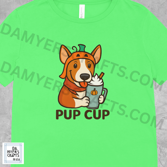 Bull Terrier With Pumpkin Spice Latte "Pup Cup" Fall T-Shirt! (Brindle)