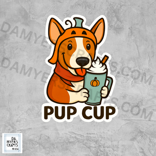 Bull Terrier With Pumpkin Spice Latte "Pup Cup" Fall Sticker! (Brindle)