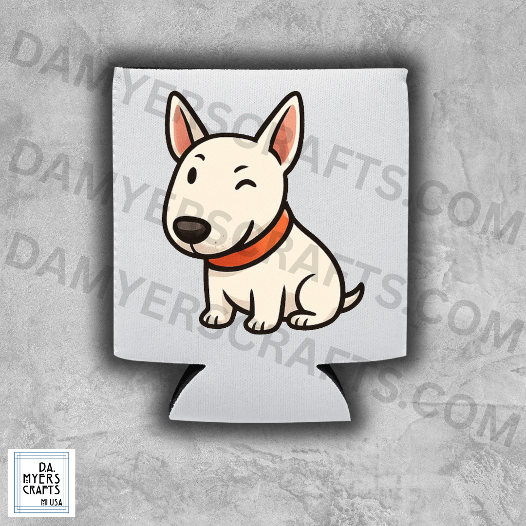 Bull Terrier Sitting & Winking Koozie/Can Cooler