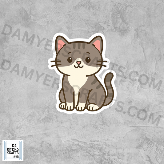 Cute Grey & White Cat Sticker!