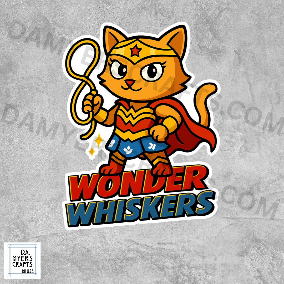 Wonder Woman Cat Inspired "Wonder Whiskers" Sticker!